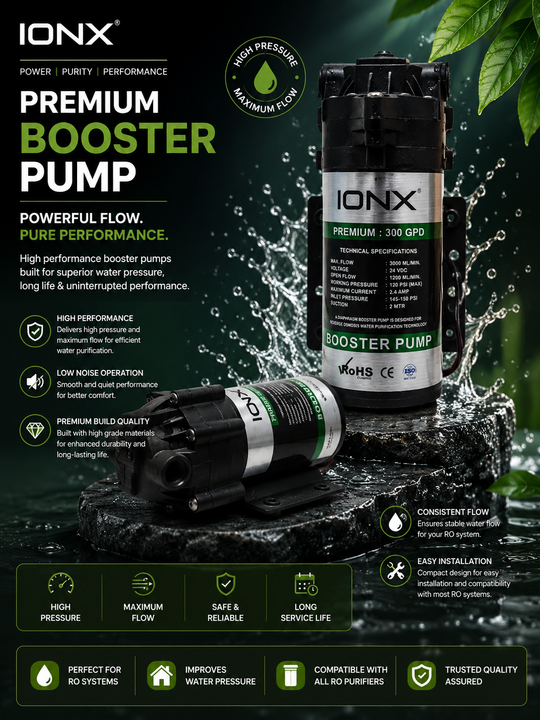 Ionx Premium RO Booster Pump 300 GPD - Image 2